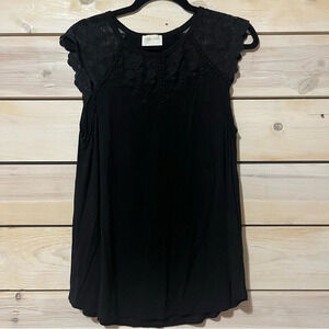 Allie Rose Black Lace Short Sleeve Shirt Blouse Black